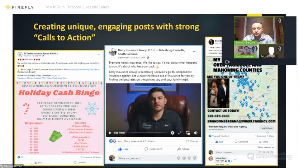 How to Turn Facebook Likes into Insurance Leads 1 Video thumbnail with the words "Creating unique, engaging posts with strong calls to action".